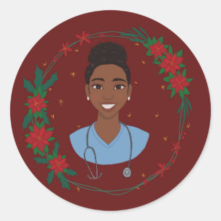 Christmas Nurse Sticker, Personalized RN Gift Classic Round Sticker
