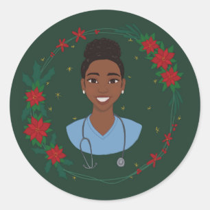 Christmas Nurse Sticker, Personalized RN Gift Classic Round Sticker