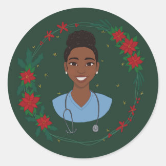 Christmas Nurse Sticker, Personalized RN Gift Classic Round Sticker