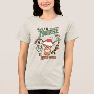 Christmas Nurse Who Loves Cows Highland RN LPN Tri-Blend Shirt