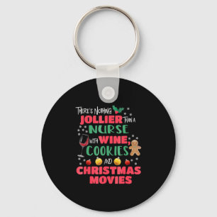 Christmas Nurse Wine Cookies Holiday Pyjamas Keychain