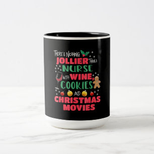 Christmas Nurse Wine Cookies Holiday Pyjamas Two-Tone Coffee Mug