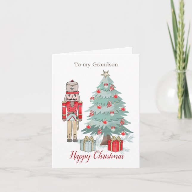 Christmas Nutcracker and tree Grandson Card (Front)