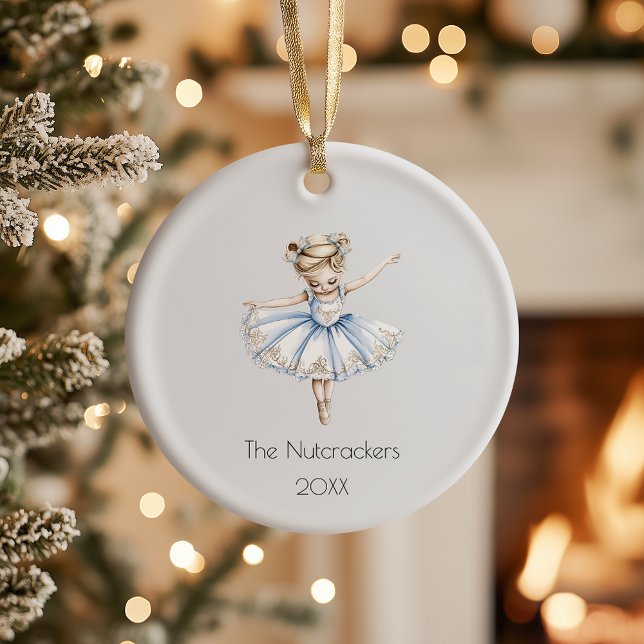 Christmas Nutcracker Ballerina Watercolor Photo Ceramic Ornament (Creator Uploaded)