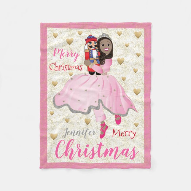 Christmas Nutcracker Ballet Pink Fleece Blanket Sm (Front)