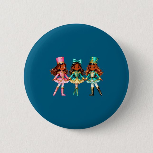 Christmas Nutcracker Black Girls Kids Festive Xmas 2 Inch Round Button (Front)