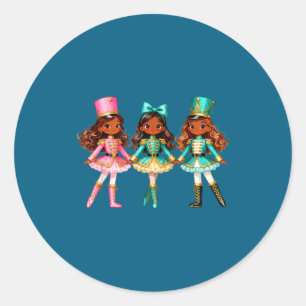 Christmas Nutcracker Black Girls Kids Festive Xmas Classic Round Sticker