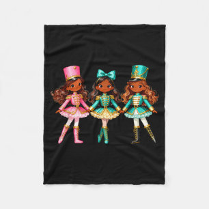 Christmas Nutcracker Black Girls Kids Festive Xmas Fleece Blanket