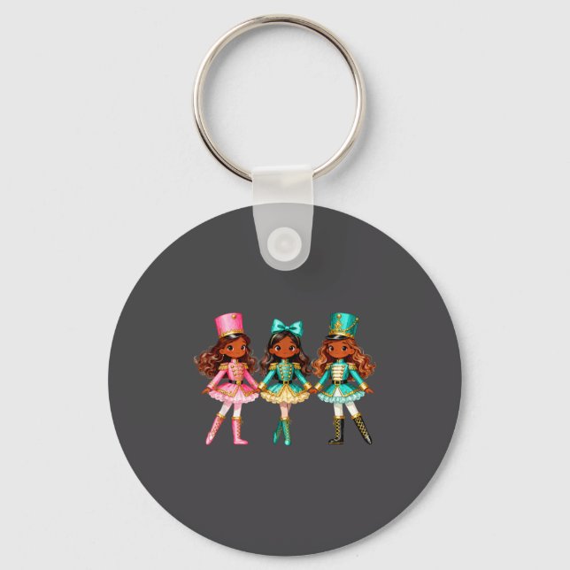 Christmas Nutcracker Black Girls Kids Festive Xmas Keychain (Front)