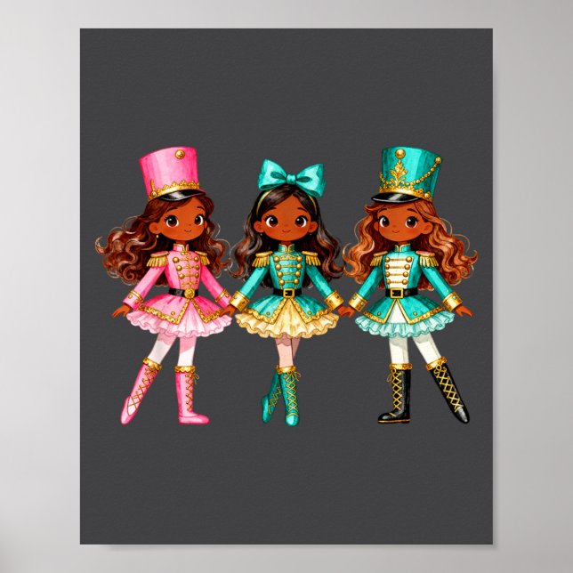 Christmas Nutcracker Black Girls Kids Festive Xmas Poster (Front)