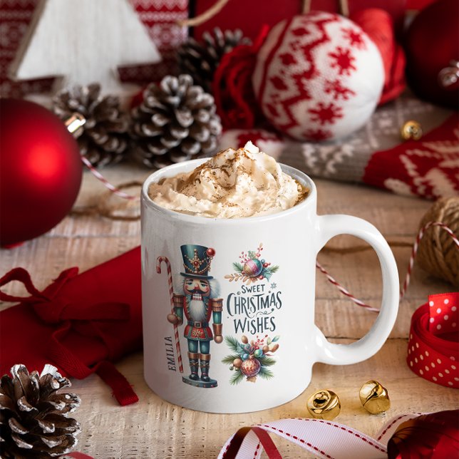 Christmas Nutcracker Candy Cane Christmas Wishes Two-Tone Coffee Mug (Creator Uploaded)