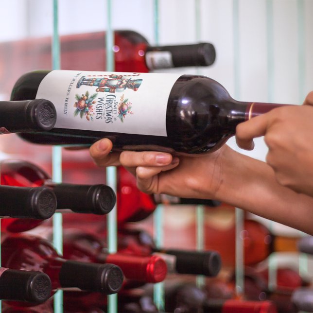 Christmas Nutcracker Candy Cane Christmas Wishes Wine Label (Creator Uploaded)