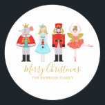 Christmas Nutcracker Character Illustrations Classic Round Sticker<br><div class="desc">Cheerful and airy Christmas design inspired by the famous 1892 ballet "The Nutcracker" by Pyotr Ilyich Tchaikovsky,  a holiday classic with a modern and whimsical twist.</div>