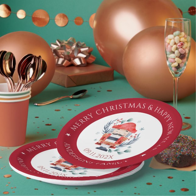 Christmas nutcracker composition red border paper  paper plate (Multi)