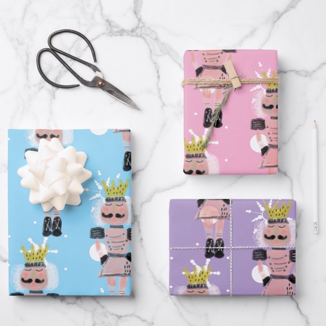 Christmas Nutcracker Figures Hand Drawn Multi Wrapping Paper Sheet (Front)