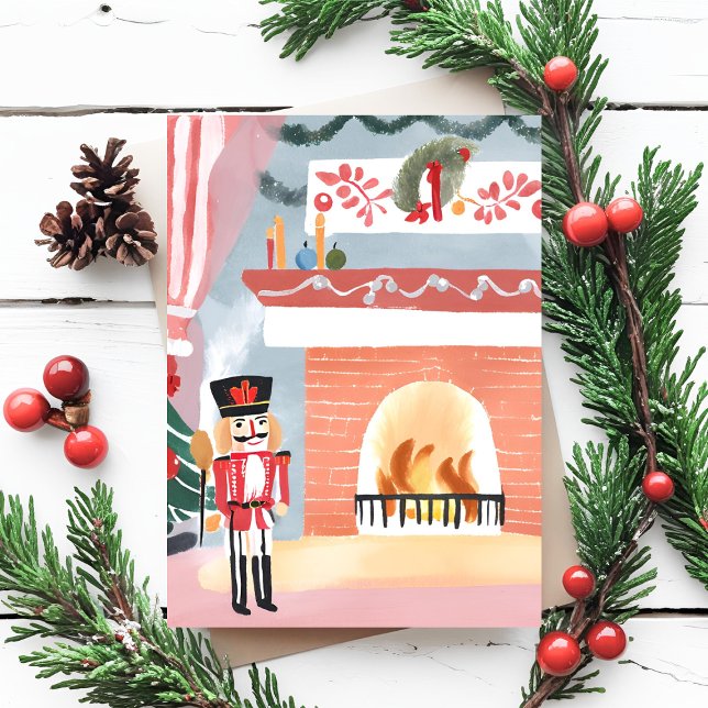 Christmas Nutcracker Fireplace | Merry Watercolor Holiday Postcard (Creator Uploaded)