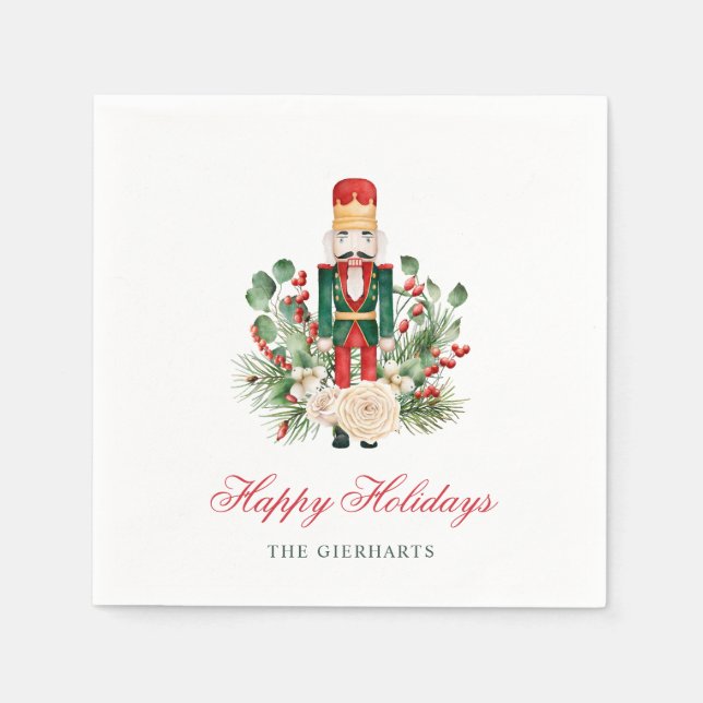 Christmas Nutcracker Happy Holidays Paper Napkin (Front)