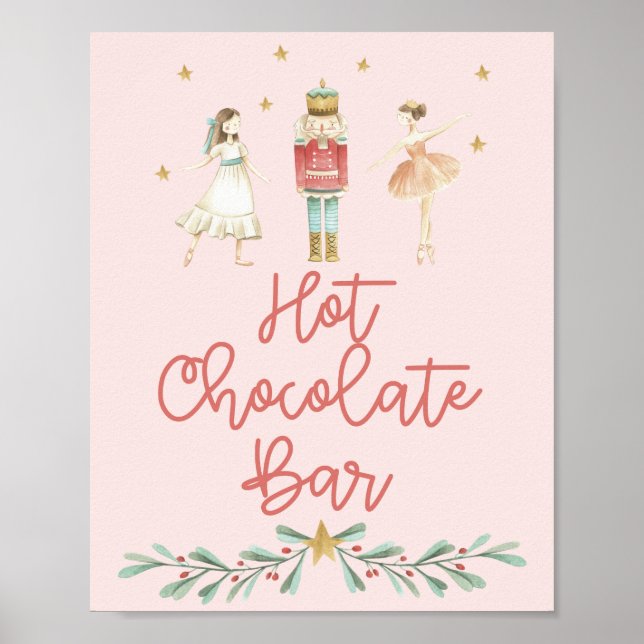 Christmas Nutcracker Hot Chocolate Bar Pink Poster (Front)