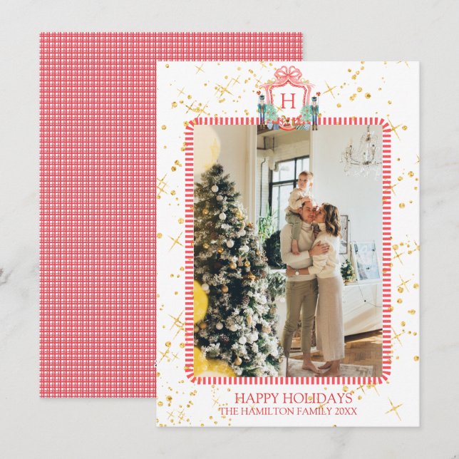 Christmas Nutcracker Monogram Photo Sparkle Holiday Card (Front/Back)