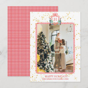 Christmas Nutcracker Monogram Photo Sparkle Holiday Card