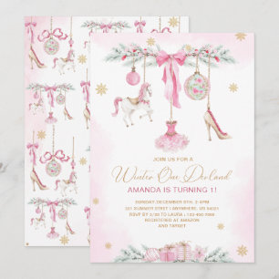 Christmas Nutcracker One DerLand pink ballet baby  Invitation