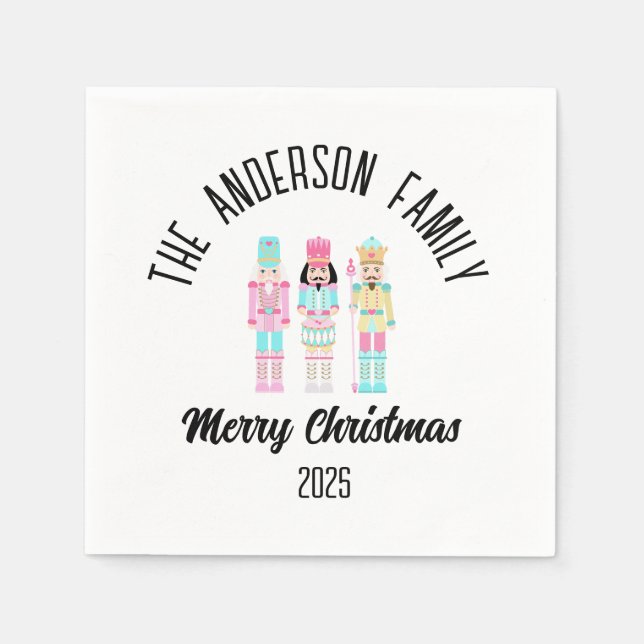 Christmas Nutcracker Pastel Personalized Name Napkin (Front)