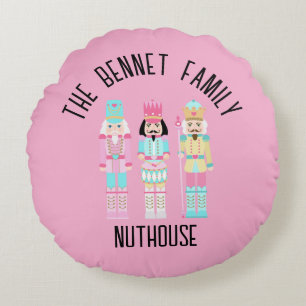 Christmas Nutcracker Pastel Personalized Name Round Pillow