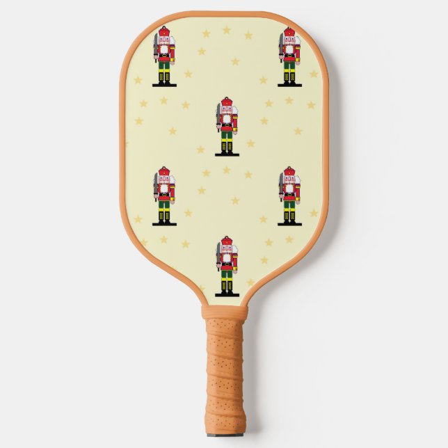 Christmas nutcracker pattern on yellow pickleball paddle (Front)