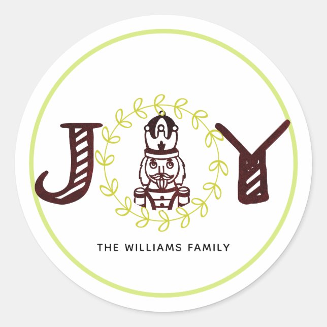 Christmas Nutcracker Personalized Joy Classic Round Sticker (Front)