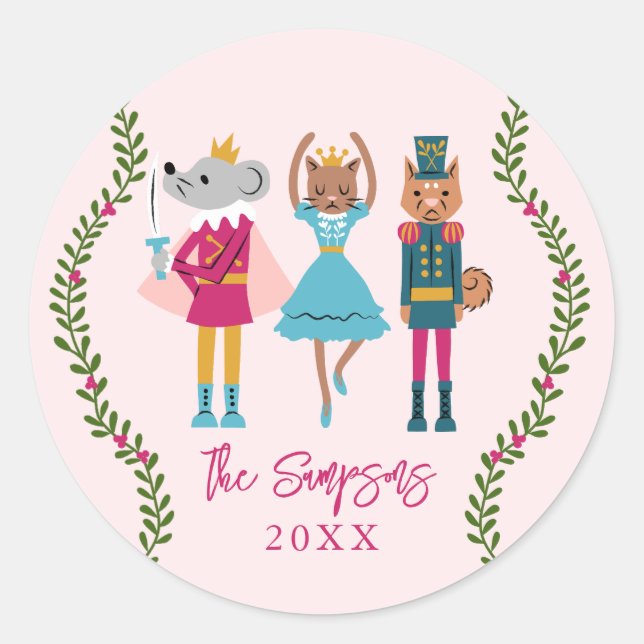 Christmas Nutcracker Pets Classic Round Sticker (Front)