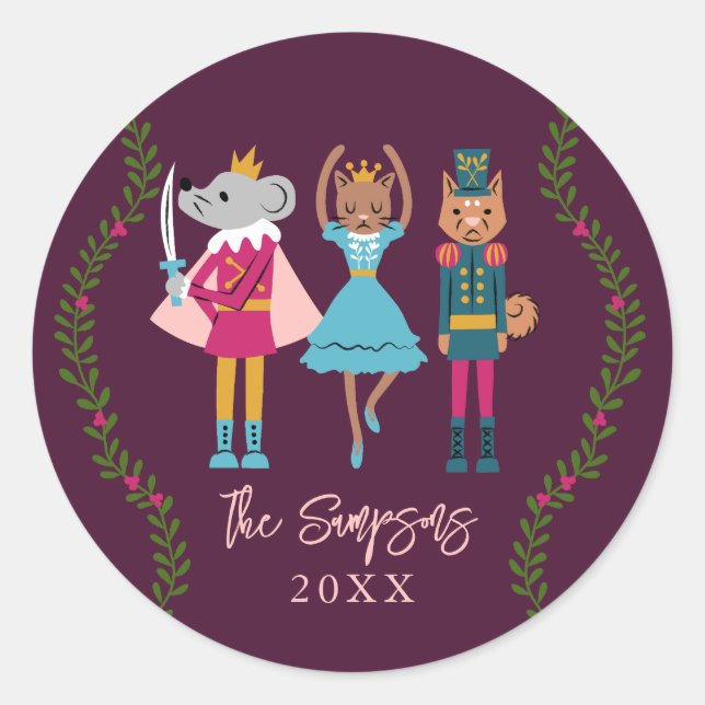Christmas Nutcracker Pets Red Classic Round Sticker (Front)