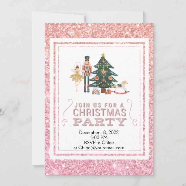 Christmas Nutcracker Pink Glitter Invitation (Front)