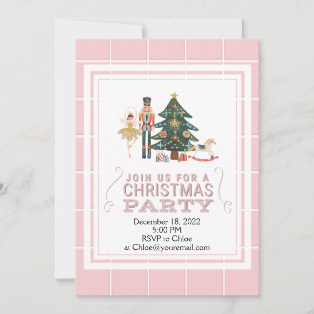 Christmas Nutcracker Pink lines Invitation (Front)
