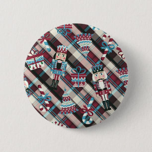 Christmas Nutcracker Plaid Blue Burgundy 2 Inch Round Button
