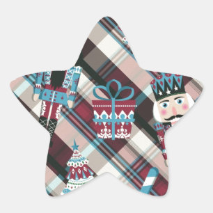 Christmas Nutcracker Plaid Blue Burgundy Star Sticker