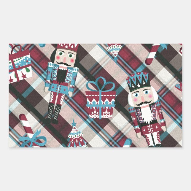 Christmas Nutcracker Plaid Blue Burgundy Sticker (Front)