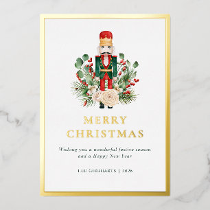 Christmas Nutcracker Red Berries Elegant Foil Holiday Card