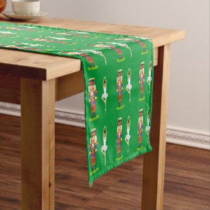 Christmas Nutcracker Soldier & Ballerine on Green Short Table Runner