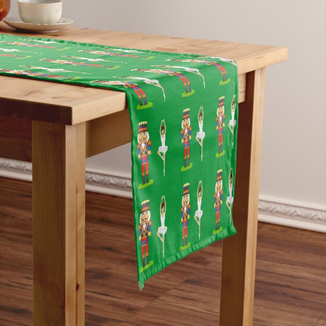 Christmas Nutcracker Soldier & Ballerine on Green Short Table Runner (In Situ)