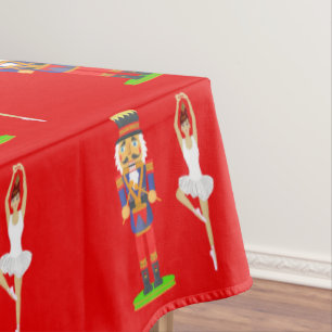 Christmas Nutcracker Soldier & Ballerine on Red Tablecloth