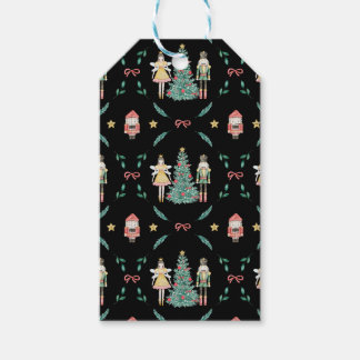 Christmas Nutcracker Soldiers & Fairies on Black Gift Tags