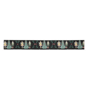 Christmas Nutcracker Soldiers & Fairies on Black  Satin Ribbon