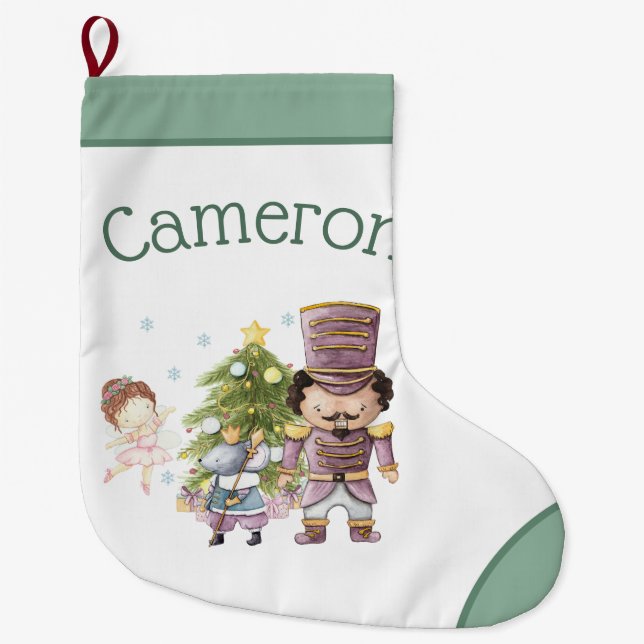 Christmas Nutcracker Sugar Plum Fairy & Mouse King Large Christmas Stocking (Front)