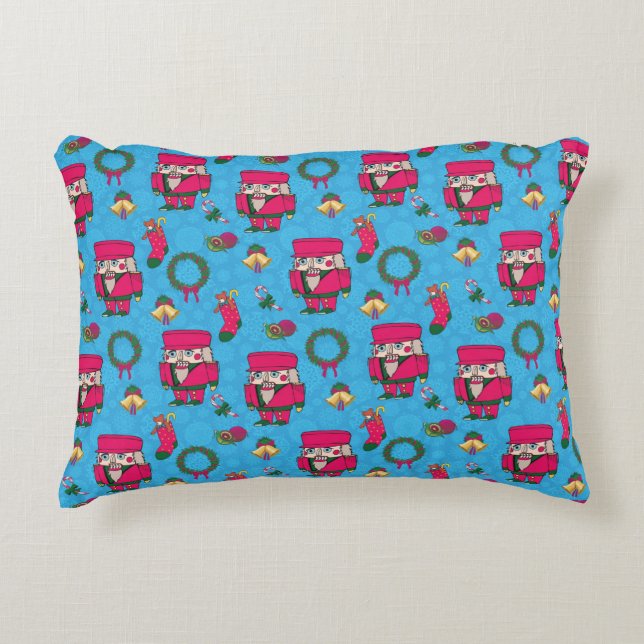 Christmas Nutcracker toy,Blue snowflake pattern Accent Pillow (Front)