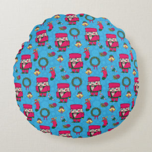 Christmas Nutcracker toy,Blue snowflake pattern Round Pillow