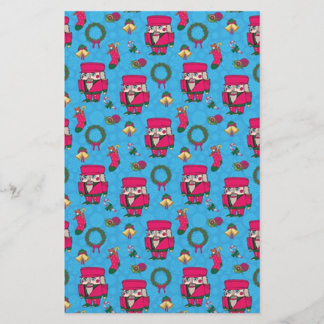 Christmas Nutcracker toy,Blue snowflake pattern Stationery (Front)