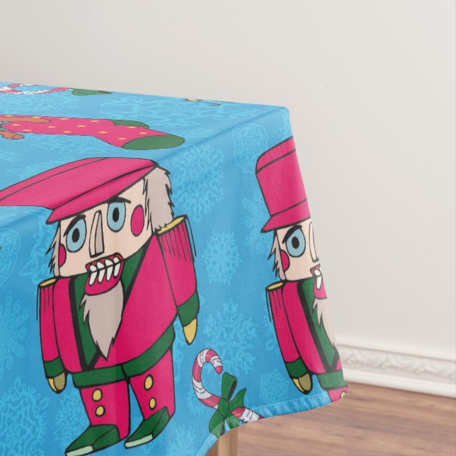 Christmas Nutcracker toy,Blue snowflake pattern Tablecloth (In Situ)