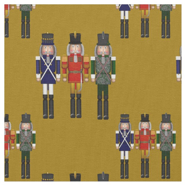 Christmas Nutcracker Trio Gold-Fabric Fabric (Close Up)