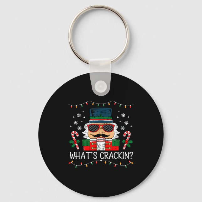 Christmas Nutcracker Whats Crackin Funny Xmas Men  Keychain (Front)