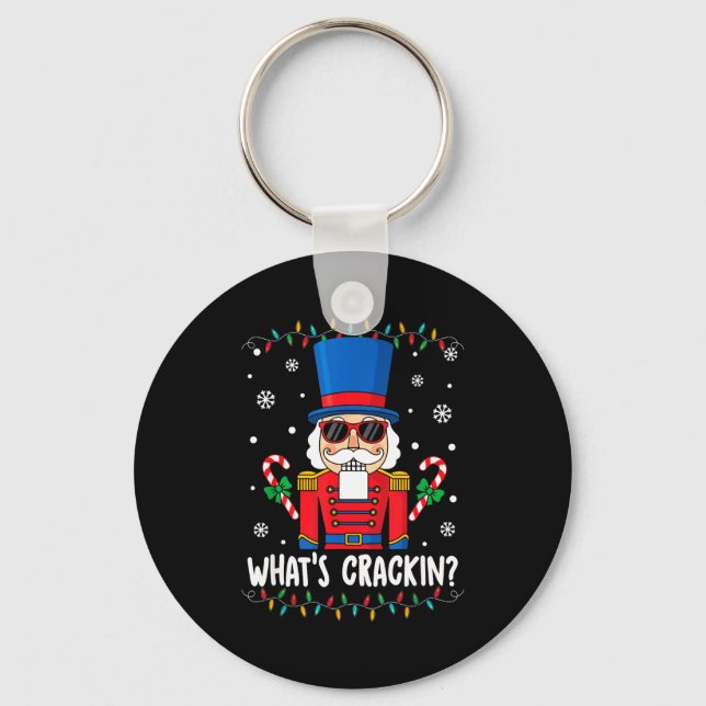 Christmas Nutcracker Whats Crackin Funny Xmas Men  Keychain (Front)